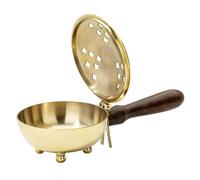 MaMeMi Brûleur à Encens Laiton Doré - 20 x 10 cm avec Poignée Bois & Charnière | Coupelle pour Charbon et Sable, Rituel, Méditation, Fait Main Inde