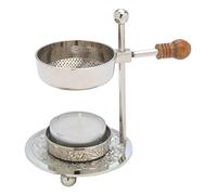 MaMeMi Brûleur d’Encens Réglable - Laiton Argenté avec Poignée Bois & Grille, Hauteur 11 cm, Bougie Incluse pour Encens, Herbes et Aromathérapie