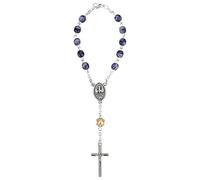 MaMeMi Chapelet Auto 18 cm - Perles Marbrées Bleues avec Crucifix | Suspension pour Rétroviseur, Protection et Décoration Spirituelle