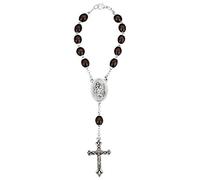 MaMeMi Chapelet auto en bois - avec fermoir, Saint Christophe & crucifix - Dizainier pour rétroviseur ou pare-soleil - Cadeau spirituel pour conducteur ou jeune automobiliste