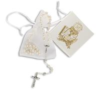 MaMeMi Chapelet de communion blanc avec fermoir dans une boîte de rangement