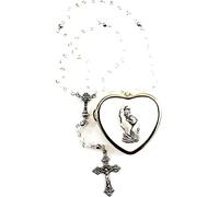 MaMeMi Chapelet Première Communion - Perles Blanches, Croix Dorée et Calice Argenté, Boîte Cœur Doré avec Ange, Cadeau Spirituel pour Fille et Garçon