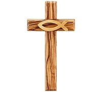 MaMeMi Croix en bois d'olivier avec poisson