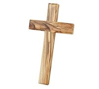 MaMeMi Croix en bois d'olivier - Croix murale en bois de Bethléem - 15 x 9 cm - Véritable fabriquée à la main en Terre Sainte