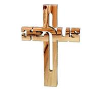 MaMeMi Croix Jésus en Olivier - Fait Main à Bethléem | Croix Chrétienne en Bois avec Inscription “JESUS” - Décoration Religieuse & Cadeau Communion, Baptême, Confirmation