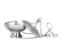 MaMeMi Encensoir en laiton argenté 10 x 10 cm | Style ancien avec chaîne de 25 cm | Brûleur d'encens et herbes | Fait à la main | Design décoratif Collection MaMeMi