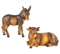 MaMeMi Figurines de crèche - Ensemble bœuf et âne [peint à la main, env. 13 x 8 & 10 x 13 cm] pour crèche de Noël et paysages de crèche
