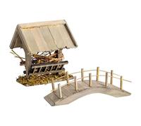 MaMeMi Kit de crèche : pont en bois (environ 13 cm) et crèche en bois (environ 10 cm) - Accessoires de crèche faits à la main pour crèche de Noël et paysages de crèche