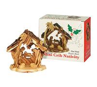 MaMeMi Mini crèche de Noël en bois d'olivier fait à la main 9 x 9,5 x 5 cm