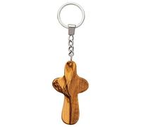MaMeMi Porte-Clés Croix en Bois d’Olivier - Fait Main à Bethléem | Accessoire Religieux Chrétien Unique, Cadeau Communion, Baptême, Confirmation