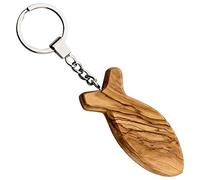 MaMeMi Porte-clés pratique en bois d'olivier avec breloque ange gardien fabriqué à la main en Terre Sainte Porte-clés spirituel unique, Poisson, 2.75 x 1.18 x 0.6 inch