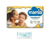 Mamia Lot de 56 couches pour nouveau-né Taille 3 + 60 lingettes sans parfum