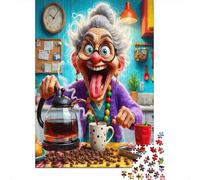 Mamie Drôle Cuisine Puzzle 1000 Pièces Papier pour Adultes Instant Café Jeu de Puzzle 1000 Pièces Relaxation Décor Cadeau 52x38cm/1000pcs