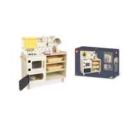 Janod - Grande Cuisine Enfant en Bois - Équipée avec 2 Fours, Évier et 16 Accessoires Inclus - Boutons Rotatifs Sonores - Jouet Imitation et Eveil - Dès 2 Ans, J06642