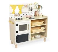 Janod - Grande cuisine en bois Mamie Soleil - 2 fours, 16 pièces, boutons rotatifs sonores - Doré