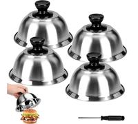 MAMIELIZ 4 Pièces Cloche Hamburger, Cloches à Hamburger en Acier Inoxydable avec Tournevis, Cloche de Cuisson pour Hamburger pour Cheeseburger Cloche à Fondre Châteaux Hamburgers,16 x 10 cm