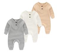 MAMIMAKA Grenouillère pour nouveau-né en coton sans pieds, pyjama bébé, combinaison pour dormir et jouer, pour 0-24 mois, lot de 3, 3-6 mois