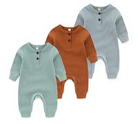 MAMIMAKA Grenouillère pour nouveau-né en coton sans pieds, pyjama bébé, combinaison pour dormir et jouer, pour 0-24 mois, lot de 3, 6-9 mois