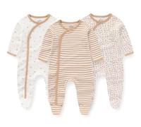 MAMIMAKA Grenouillère unisexe pour nouveau-né pour garçons et filles, Onesies 3225 Rayures/Kaki, 0-3 mois