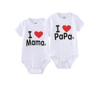 MAMIMAKA Lot de 2 bodies unis pour nouveau-né unisexe avec inscription « I Love Papa I Love Mama » de 0 à 24 mois, garçons et filles, Blanc 2051, 0-3 Months