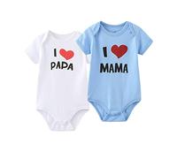 MAMIMAKA Lot de 2 bodies unis pour nouveau-né unisexe avec inscription « I Love Papa I Love Mama » de 0 à 24 mois, garçons et filles, Bleu + Blanc 2021, 3-6 Months