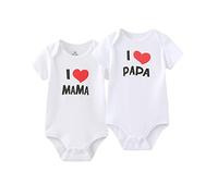 MAMIMAKA Lot de 2 bodies unis pour nouveau-né unisexe avec inscription « I Love Papa I Love Mama » de 0 à 24 mois, garçons et filles, Blanc 2015, 6-9 Months