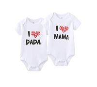 MAMIMAKA Lot de 2 bodies unis pour nouveau-né unisexe avec inscription « I Love Papa I Love Mama » de 0 à 24 mois, garçons et filles, Blanc 2016, 6-9 Months