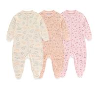 MAMIMAKA Lot de 3 grenouillères en coton avec fermeture éclair bidirectionnelle pour nouveau-né de 0 à 24 mois, Hérisson/renard/étoiles, 0-3 mois