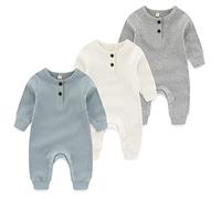 MAMIMAKA Lot de 3 grenouillères sans pieds en coton pour nouveau-né de 0 à 24 mois, Ensemble de trois pièces - 7, 6-9 mois