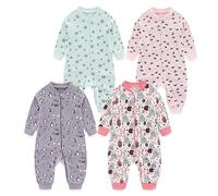 MAMIMAKA Lot de 4 grenouillères une pièce avec fermeture éclair bidirectionnelle pour bébé garçon et fille pour jouer et dormir, Sans pied-1, 9-12 mois