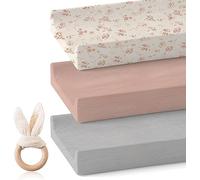 Mamimami Home Bassinet Lot de 3 protège-matelas pour bébé en coton respirant 80 x 40 cm pour poussette et lit d'enfant (rose)