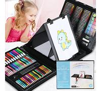 MAMIZO 208 pièces Kit, avec mallette de peinture, portable et étui à dessin, kit de peinture avec crayons de cire, chevalet, crayons aquarelle, couleurs pastel et palette