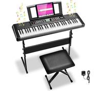 MAMIZO 61 Touches Piano Numérique Clavier Électroniques Kit, Clavier Piano, Prend en Charge USB MIDI,Clavier Piano avec Support Pupitre et Banc,Piano Synthetiseur pour Enfants,Adultes,Débutants