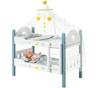 MAMIZO Berceau pour poupée, lit superposé amovible en bois avec tulle | Jouet de simulation pour chambre d'enfant, mobilier robuste avec literie, oreiller, échelle, mobile pour bébé jusqu'à 50,8 cm