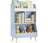 MAMIZO Bibliotheque Enfant Bois,Meuble Rangement Jouet,Rangement Chambre,avec 3 Étagères et 3 Compartiments,pour Chambre d Enfant,Salle de Jeux, Garderie, École,94 × 62 × 34 cm,Bleu