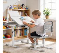 MAMIZO Bureau Enfant avec Support de Lecture, Ensemble Bureau étudiant et Chaise pour Enfants, Réglables en Hauteur Table et Chaise Multifonctionnel avec Lampe et Tiroir (Gris)