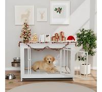 MAMIZO Cage pour Chiens, 93x64x58 CM, Table d’Appoint, Meuble Cage Chien avec Porte coulissante, Niche pour Chien Interieur avec 2 Gamelles, Maison Chien en Bois, Cage Chiens XXL, Blanc