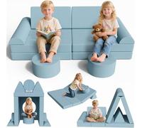 MAMIZO Canape Enfant Convertible, Canapé pour Enfants en Velours Côtelé, Canapé Modulaire pour Chambre d'enfant, Salle de Jeux, Idéal Cadeau Enfants- Possibilités de Jeux Infinies (Bleu)