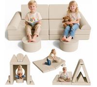 MAMIZO Canape Enfant Convertible, Canapé pour Enfants en Velours Côtelé, Canapé Modulaire pour Chambre d'enfant, Salle de Jeux, Idéal Cadeau Enfants- Possibilités de Jeux Infinies (Beige)
