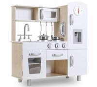 MAMIZO Cuisine Enfant, Cuisine Jouet pour Enfants avec Téléphone et Robinet, 81x74x30 cm Cuisine Enfant en Bois, avec Effets Lumineux et Sonores Simulés, Équipée d'Accessoires de Cuisine, Blanc