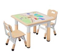 MAMIZO Ensemble de Table pour Enfants Réglable en Hauteur Avec 2 Chaises, Meubles en Plastique, pour Peinture, Garçons et Filles à Partir de 3 Ans (Jaune, Carrée)