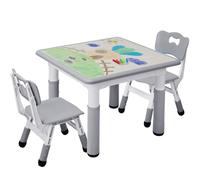 MAMIZO Ensemble de Table pour Enfants Réglable en Hauteur Avec 2 Chaises, Meubles en Plastique, pour Peinture, Garçons et Filles à Partir de 3 Ans (Gris, Carrée)