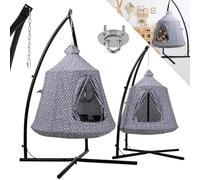 MAMIZO Fauteuil Suspendu extérieur et intérieur,Balançoire Nid d'Oiseau avec Tente,Hamac sur Pied,Fauteuil Relax de Jardin avec lumières LED,capacité de Charge 150 kg,Grau