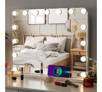 MAMIZO Hollywood Miroir de Maquillage avec éclairage,58x46cm,Miroir cosmétique avec lumière,15 LED,3 Couleurs de lumière,Miroir Coiffeuse,Luminosité réglable,avec USB et loupe Amovible,Miroir Mural