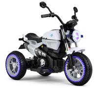 MAMIZO Moto Électrique pour Enfants avec 2 Batteries, 110 x 58 x 81 cm, Moto Électrique à 3 Roues, Motocross Électrique pour Enfants avec Phare, USB, pédale, Musique, 3km/h, pour 3-8 Ans, Blanc