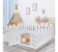 MAMIZO Parc pour Chien 60 cm Haut, Plastique Parc Chien 7+1 PCS Panneaux, Parc Chiot Pliable avec Portail, avec ventouses et ancrages au Sol, Enclos pour Chat et Lapin Interieur Extérieur, Blanc