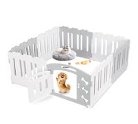 MAMIZO Parc pour Chien 60 cm Haut, Plastique Parc Chien 7+1 PCS Panneaux, Pliable avec Portail, avec ventouses et ancrages au Sol, Enclos pour Chat et Lapin Interieur Extérieur, Gris-Blanc