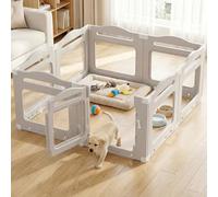MAMIZO Parc pour Chiot en Acrylique 129 × 129 × 60 cm, Enclos pour Chien avec Ventouses, 8PCS Parc Chien Interieur, Panneaux Caisse Mise Bas pour Chiots avec Porte Verrouillable, Gris Chaud