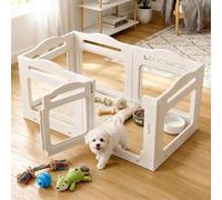 MAMIZO Parc pour Chiot en Acrylique 129 × 68× 60 cm, Enclos pour Chien | 6 PCS Parc Chien Interieur avec Ventouses, Panneaux Caisse Mise Bas pour Chiots avec Porte Verrouillable, Blanc