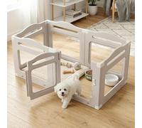 MAMIZO Parc pour Chiot en Acrylique 129 × 68× 60 cm, Enclos pour Chien avec Ventouses, 6PCS Parc Chien Interieur, Panneaux Caisse Mise Bas pour Chiots avec Porte Verrouillable, Gris Chaud